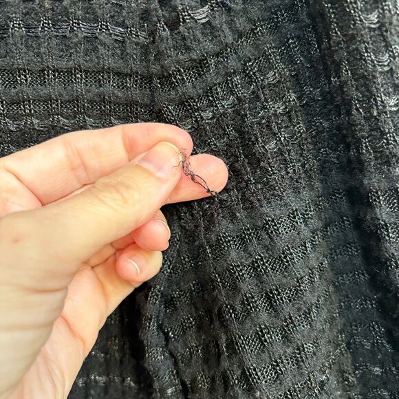 Escada VTG Wool Blend Fur Collar Cardigan Sweater Womens 38 Black Waffle Thermal - Picture 9 of 10